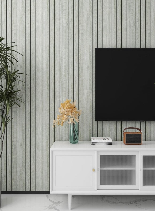 LaCheery Herringbone Wood Slat Wall Panels for Bedroom Walls Peel and Stick Fluted Wooden Wall Panels Grey Wood Slat Panel Roll Waterproof Bathroom Interior Decor 3D Self Adhesive Foam PVC 11.8"x79" - Image 4