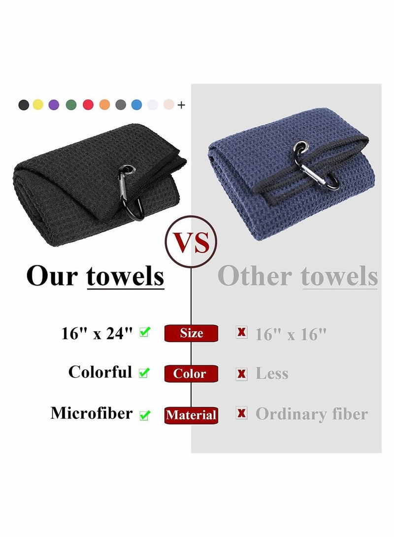 Y&D Microfiber Waffle Pattern Tri-fold Golf Towel (16" x 24")| Club Brush| Divot Tool| Black Set| Suitable for Lovers| Accessories Men - Image 3
