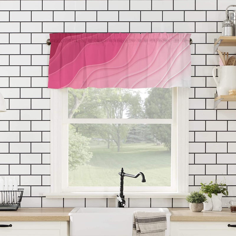 BestLives BestLives Valentines Curtain Valance for Windows Rosy Pink Ombre Geometric Rod Pocket Window Treatments 1 Panel Abstract Ocean Short Curtains Kitchen Bathroom Bedroom 54 x 18 inch - Image 4