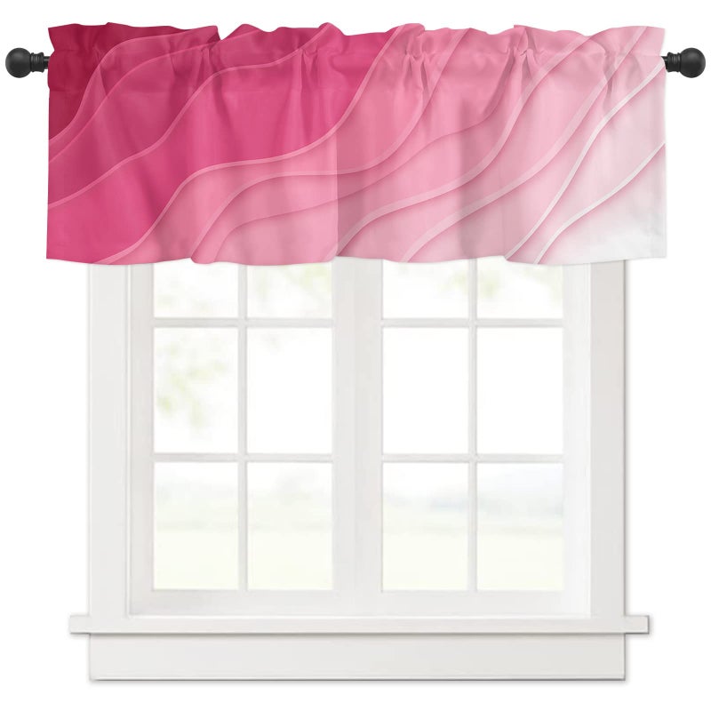 BestLives BestLives Valentines Curtain Valance for Windows Rosy Pink Ombre Geometric Rod Pocket Window Treatments 1 Panel Abstract Ocean Short Curtains Kitchen Bathroom Bedroom 54 x 18 inch - Image 1