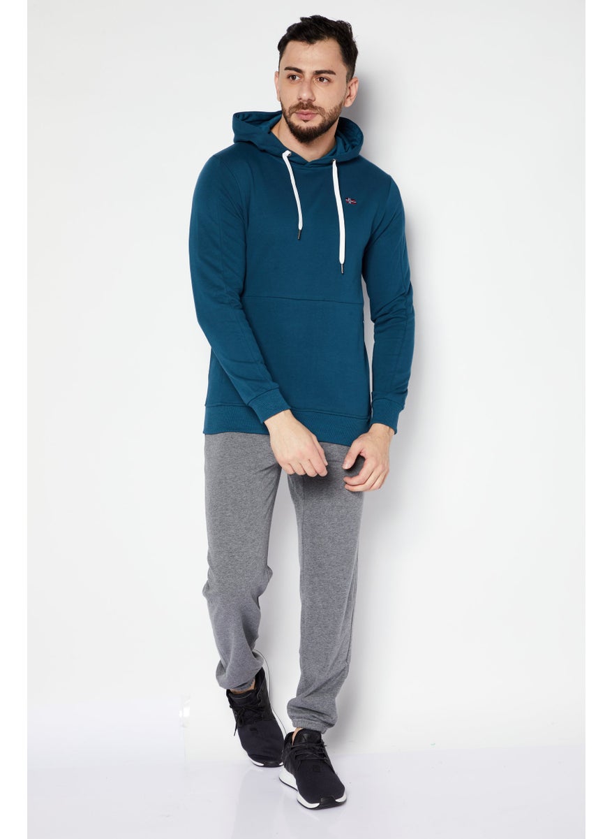 Nordland Men Sportswear Fit Outdoor Hooded Sweatshirt, Teal Blue  - Image 3