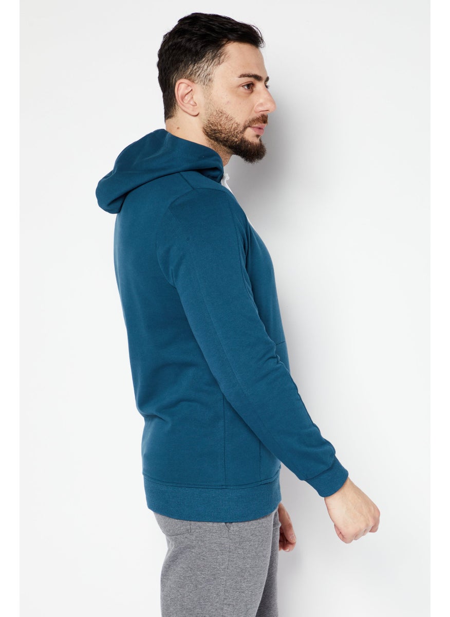 Nordland Men Sportswear Fit Outdoor Hooded Sweatshirt, Teal Blue  - Image 2