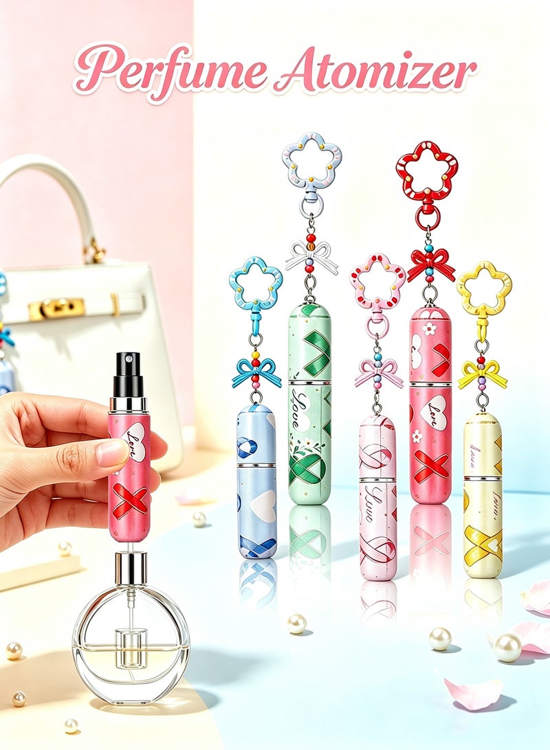 5 Pack 5ML Ribbon Pattern Perfume Atomizer for Travel, Refillable Mini Empty Spray Bottle with Cute Keychain, Portable Perfume Dispenser for Women Girls - Image 1