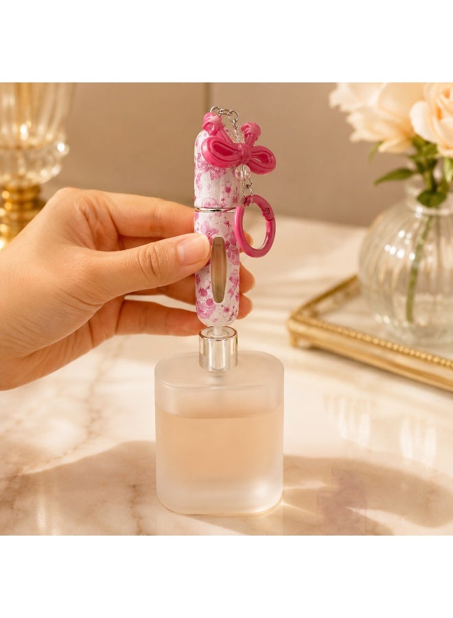 5 Pack 5ML Ribbon Pattern Perfume Atomizer for Travel, Refillable Mini Empty Spray Bottle with Cute Keychain, Portable Perfume Dispenser for Women Girls - Image 4