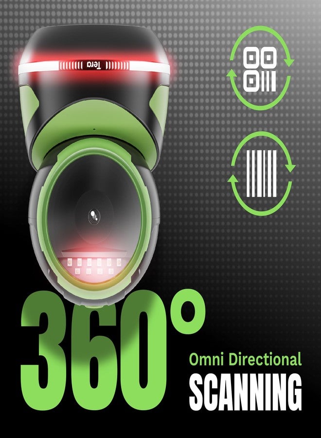 Tera Barcode Scanner Handsfree Omnidirectional: Pro Version Desktop 1D 2D QR USB Wired Adjustable Angle Plug and Play Bar Code Reader for POS Supermarket Retail Store Mobile Payment 9800 Green - Image 3