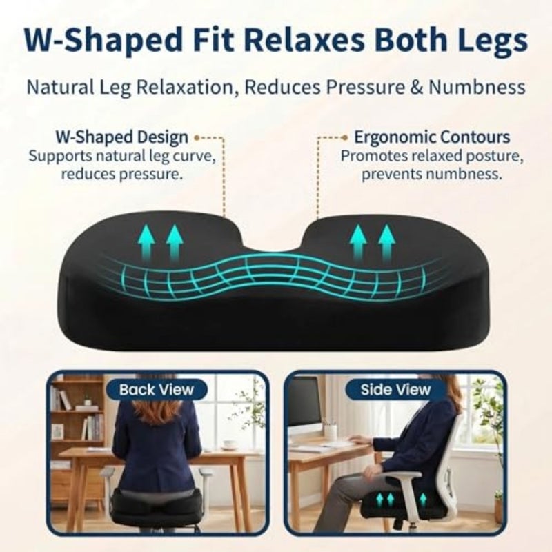 Memory Foam Gel Seat Cushion, U-Shaped Coccyx Pillow for Office Chair, Cooling Gel Pad with Removable Breathable Cover, Tailbone Pain Relief Support - Image 3
