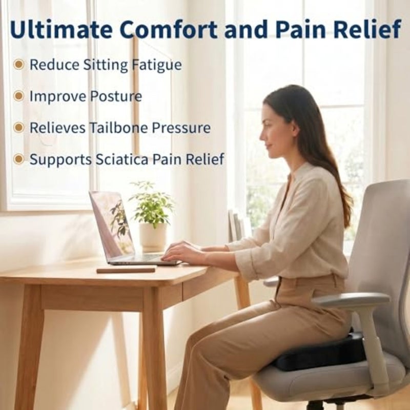 Memory Foam Gel Seat Cushion, U-Shaped Coccyx Pillow for Office Chair, Cooling Gel Pad with Removable Breathable Cover, Tailbone Pain Relief Support - Image 2