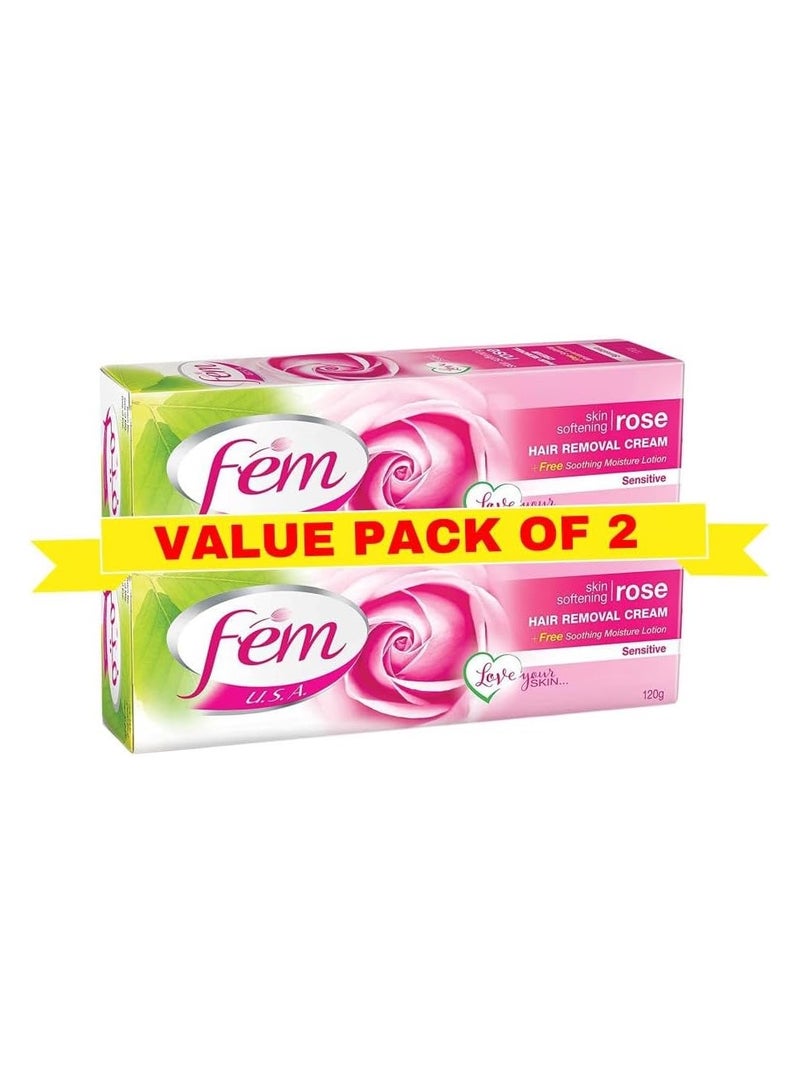 FEM USA Hair Removal Cream with Rose 120g (Pack of 2) | For Softening Skin | With pH Balancing Skin Care Lotion - Image 1