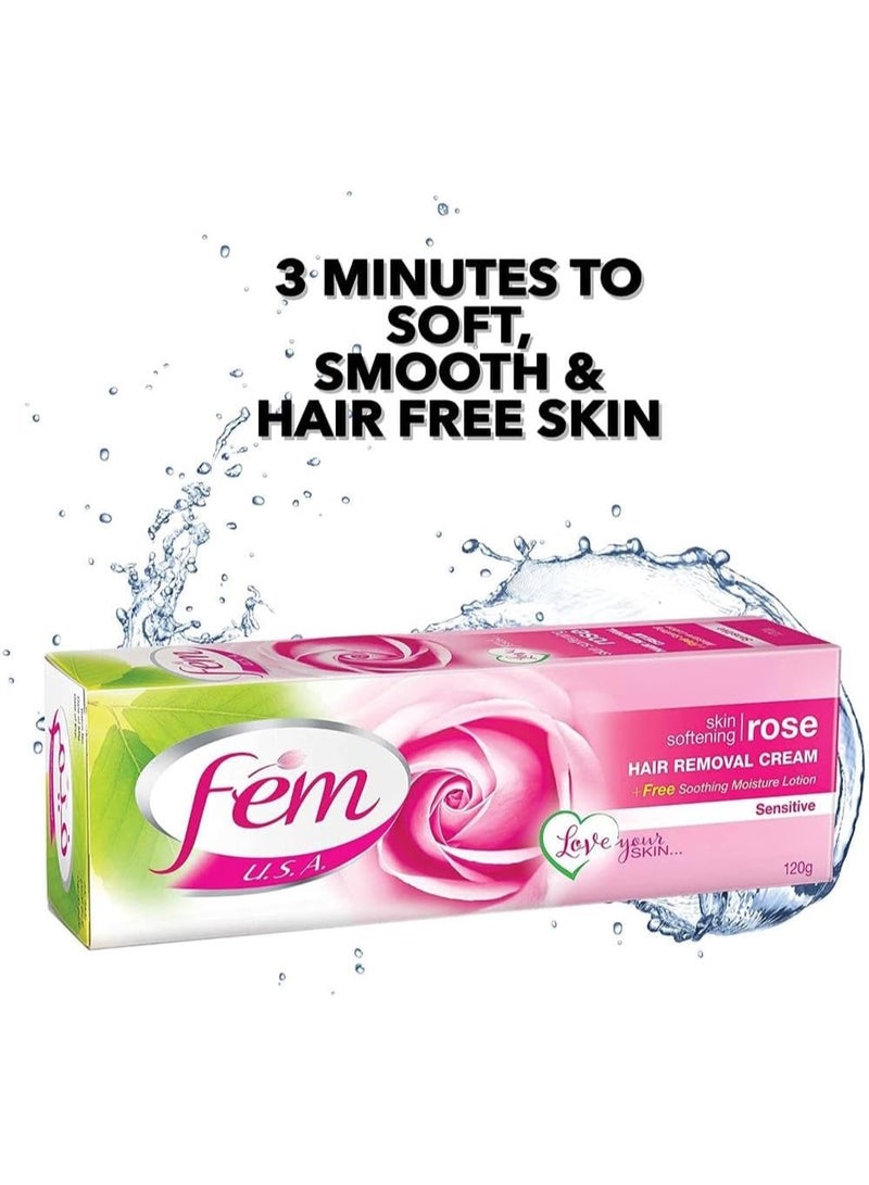 FEM USA Hair Removal Cream with Rose 120g (Pack of 2) | For Softening Skin | With pH Balancing Skin Care Lotion - Image 2