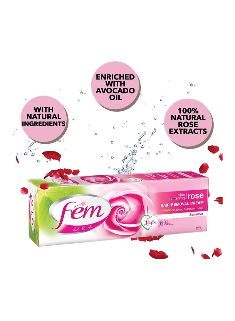 FEM USA Hair Removal Cream with Rose 120g (Pack of 2) | For Softening Skin | With pH Balancing Skin Care Lotion - Image 3