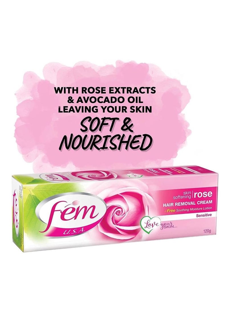 FEM USA Hair Removal Cream with Rose 120g (Pack of 2) | For Softening Skin | With pH Balancing Skin Care Lotion - Image 4