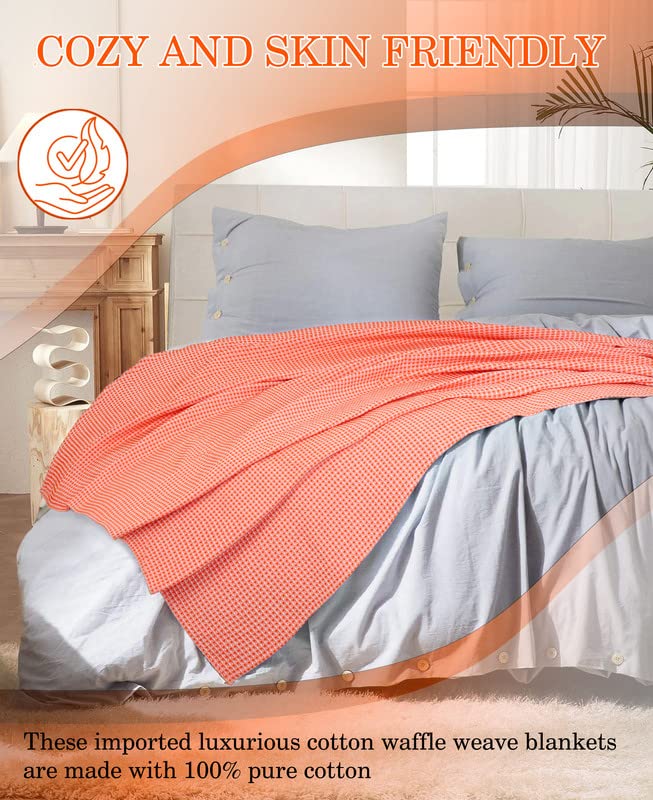 BSB HOME 100% Cotton Waflle Blanket Breathable, Soft Touch & Skin Friendly All Season for Bed & Sofa Indoor and Outdoor Single Bed Blanket | Dohar (Colour-Orange, 152 x 228 Cm) - Image 5