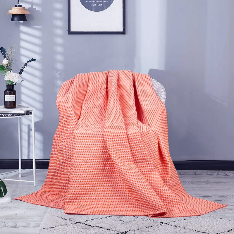 BSB HOME 100% Cotton Waflle Blanket Breathable, Soft Touch & Skin Friendly All Season for Bed & Sofa Indoor and Outdoor Single Bed Blanket | Dohar (Colour-Orange, 152 x 228 Cm) - Image 3