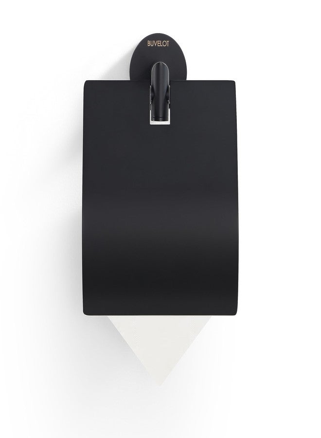 BUVELOT Toilet Paper Holder with Cover, Modern Toilet Roll Holder for Bathroom Wall Mounted, Matte Black, Brass, 077040-MB Leo Series - Image 5