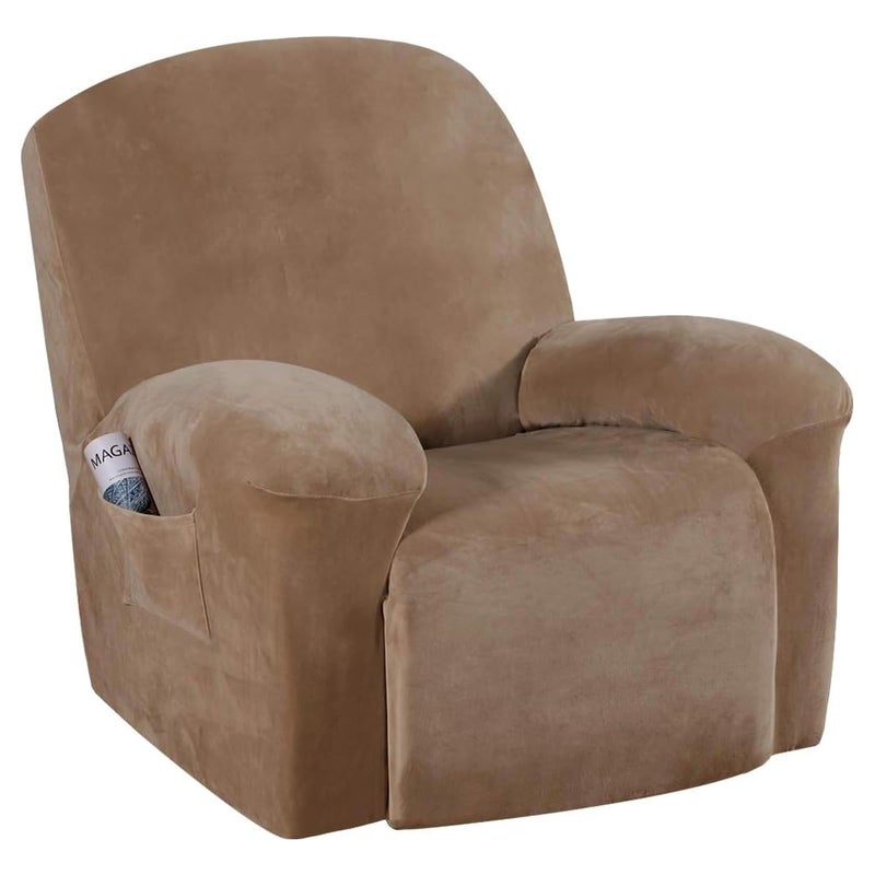 H.VERSAILTEX HVERSAILTEX Stretch Recliner Cover for Lazy Boy Recliner Chair with Pocket Nonslip Feature Elastic Bottom Velvet Plush Fabric Camel