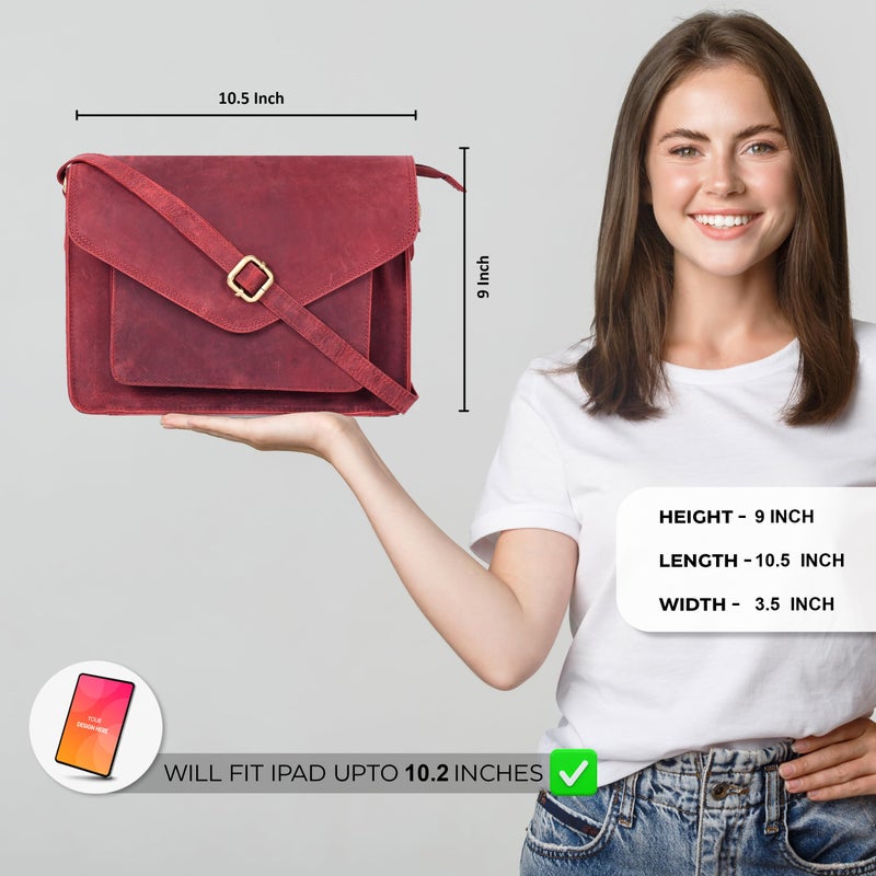 Ozora Leather Flapover Crossbody Handbag Purse for Women with Adjustable Strap & Overflap Snap Closure Tote/Bag (Red Hunter) - Image 2