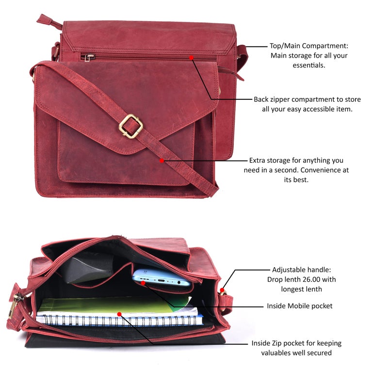 Ozora Leather Flapover Crossbody Handbag Purse for Women with Adjustable Strap & Overflap Snap Closure Tote/Bag (Red Hunter) - Image 4