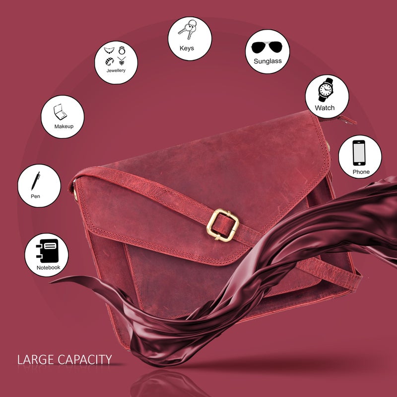 Ozora Leather Flapover Crossbody Handbag Purse for Women with Adjustable Strap & Overflap Snap Closure Tote/Bag (Red Hunter) - Image 3