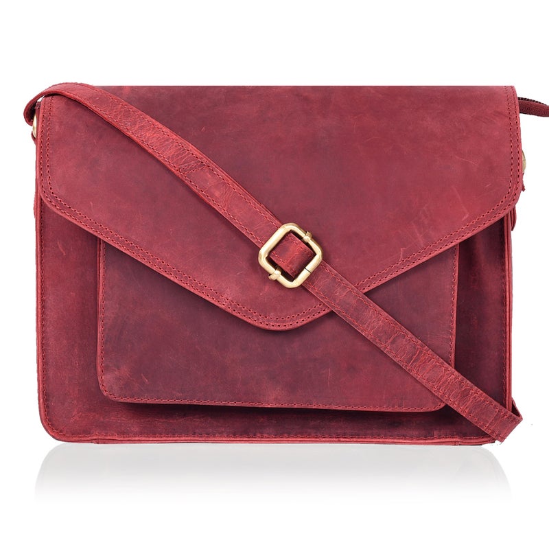 Ozora Leather Flapover Crossbody Handbag Purse for Women with Adjustable Strap & Overflap Snap Closure Tote/Bag (Red Hunter) - Image 1