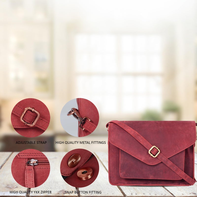 Ozora Leather Flapover Crossbody Handbag Purse for Women with Adjustable Strap & Overflap Snap Closure Tote/Bag (Red Hunter) - Image 5