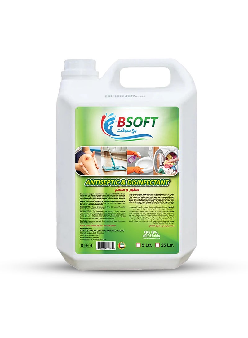 BSOFT  Antiseptic Antibacterial Disinfectant Liquid 5L – Multi-Purpose Antiseptic for Wounds, Clothes, and Floor Cleaning – Powerful Germ Protection - Image 1