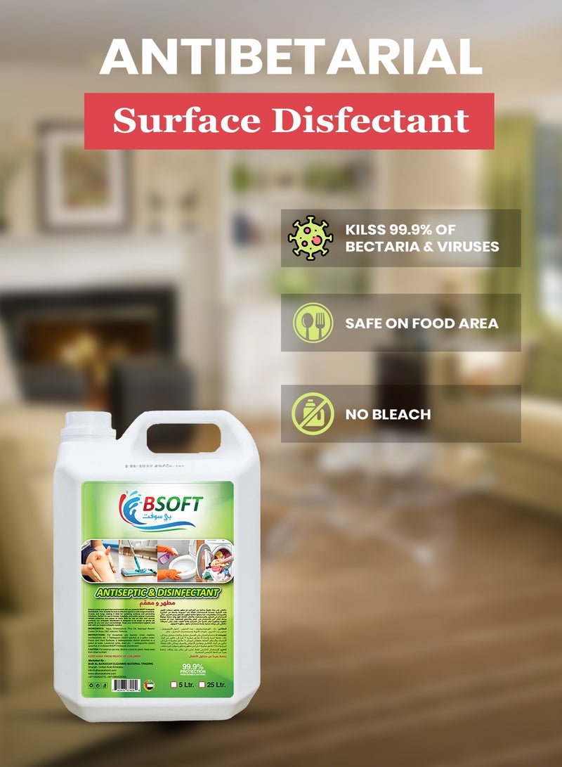 BSOFT  Antiseptic Antibacterial Disinfectant Liquid 5L – Multi-Purpose Antiseptic for Wounds, Clothes, and Floor Cleaning – Powerful Germ Protection - Image 5