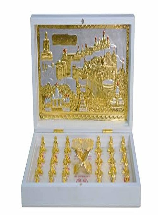 Jainkart Jain Golden Plated Beautiful White 24 Tirthankar With Palitana Foil Print Frame, Jain Darshan Frame/Royal Peti/Box for Gift (Size 8.5 x 4.5 inches) - Image 1