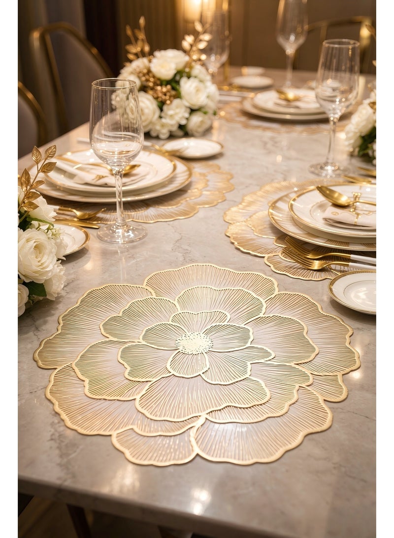 DIKOCO 4pcs Table Mats Floral Placemats,Decorative Heat Insulation Placemats,Kitchen Dining Table Mats,Non Slip Placemat,Waterproof Oil-Proof Placemats,Dining Table Mats for Wedding, Banquet, Birthday, Party, Restaurant(15 x15inch,Gold) - Image 3