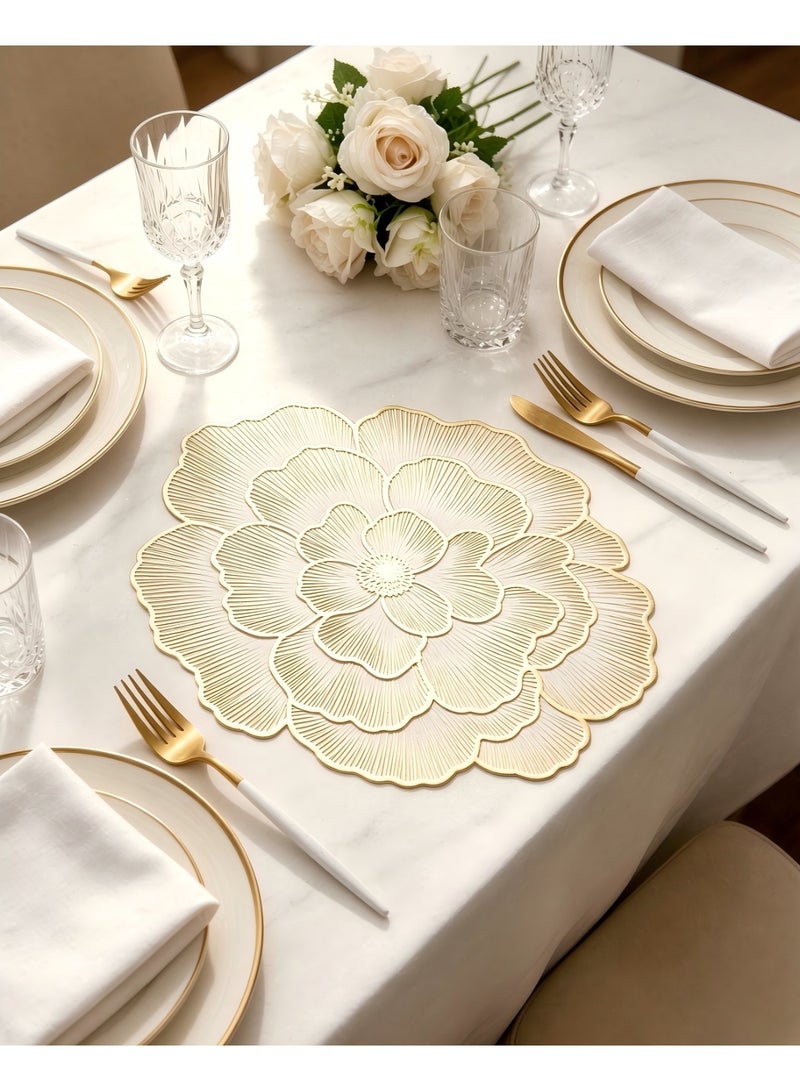 DIKOCO 4pcs Table Mats Floral Placemats,Decorative Heat Insulation Placemats,Kitchen Dining Table Mats,Non Slip Placemat,Waterproof Oil-Proof Placemats,Dining Table Mats for Wedding, Banquet, Birthday, Party, Restaurant(15 x15inch,Gold) - Image 4