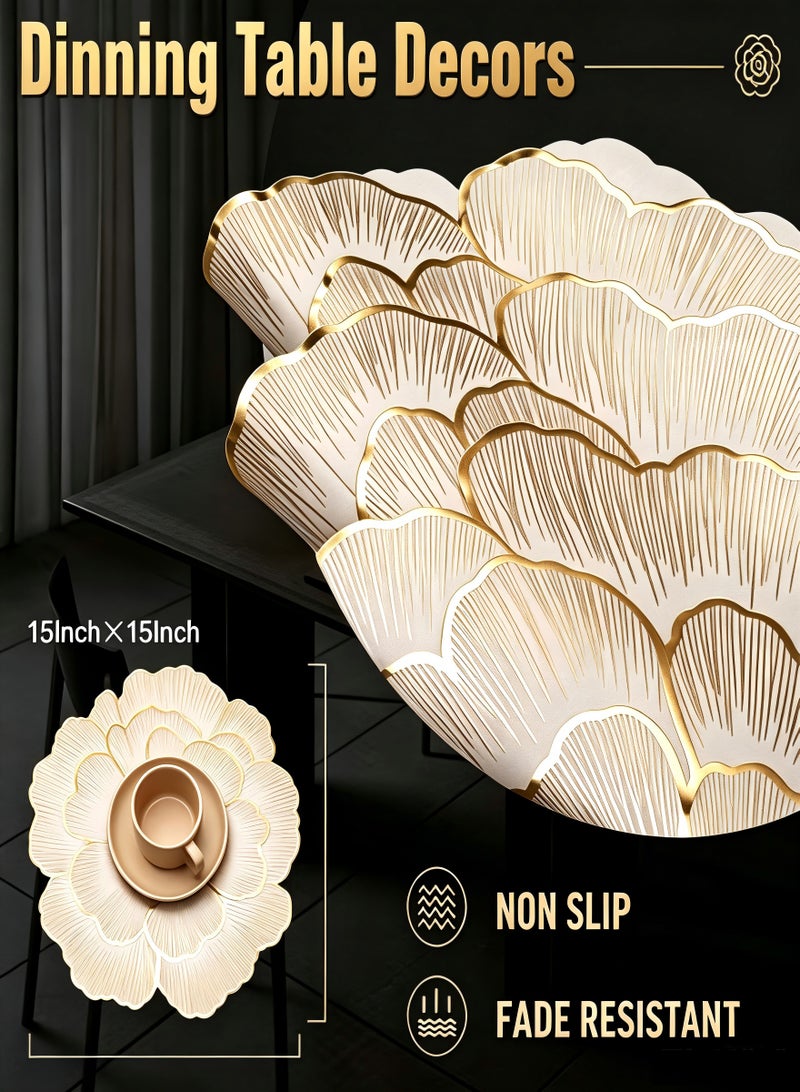 DIKOCO 4pcs Table Mats Floral Placemats,Decorative Heat Insulation Placemats,Kitchen Dining Table Mats,Non Slip Placemat,Waterproof Oil-Proof Placemats,Dining Table Mats for Wedding, Banquet, Birthday, Party, Restaurant(15 x15inch,Gold) - Image 5