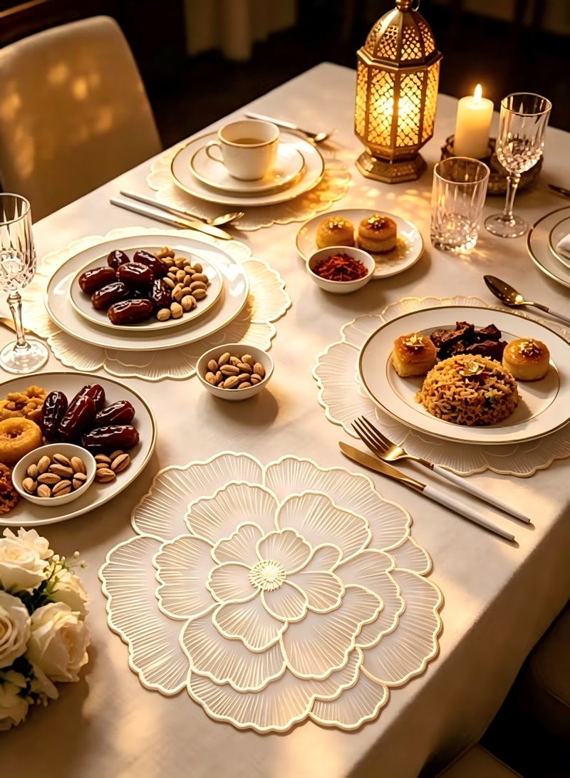 DIKOCO 4pcs Table Mats Floral Placemats,Decorative Heat Insulation Placemats,Kitchen Dining Table Mats,Non Slip Placemat,Waterproof Oil-Proof Placemats,Dining Table Mats for Wedding, Banquet, Birthday, Party, Restaurant(15 x15inch,Gold) - Image 2