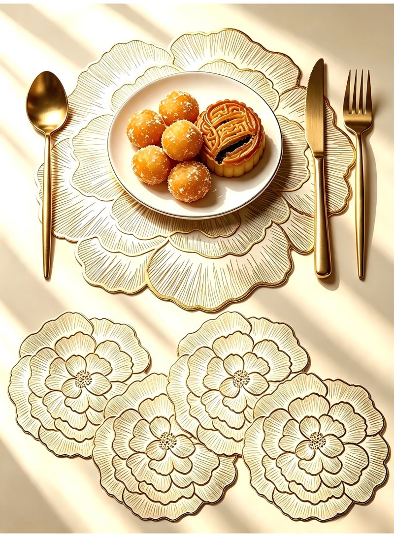 DIKOCO 4pcs Table Mats Floral Placemats,Decorative Heat Insulation Placemats,Kitchen Dining Table Mats,Non Slip Placemat,Waterproof Oil-Proof Placemats,Dining Table Mats for Wedding, Banquet, Birthday, Party, Restaurant(15 x15inch,Gold) - Image 1