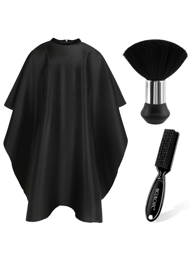 NICEMOVIC NICEMOVIC Hair Cutting Barber Cape with Neck Duster Brush and Barber Brush, Professional Barber Accessories Cleaning Supplies for Salon Haircut Styling (Black)  - Image 1