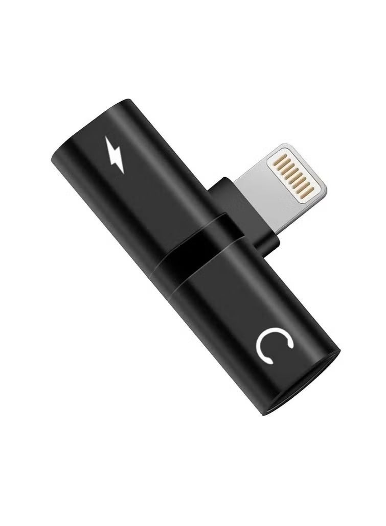2 In 1 Double Lightning Headphone Audio And Charge Splitter Adapter Black - Image 1