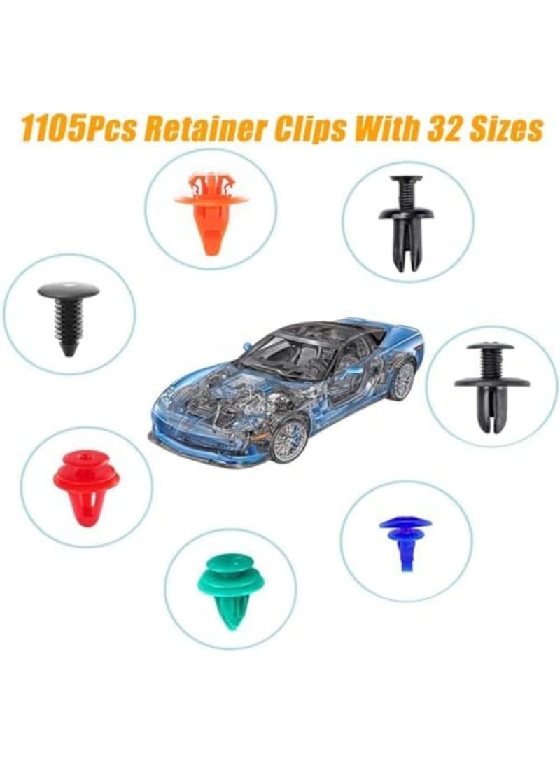 SYOSI Car Push Retainer Clips and Auto Fasteners Kit, 32 Universal Sizes Bumper Fender Rivets Set with 10 Cable Ties and Clip Remover Tool for Toyota, GM, Ford, Honda, Chevy (1240Pcs,Black) - Image 5