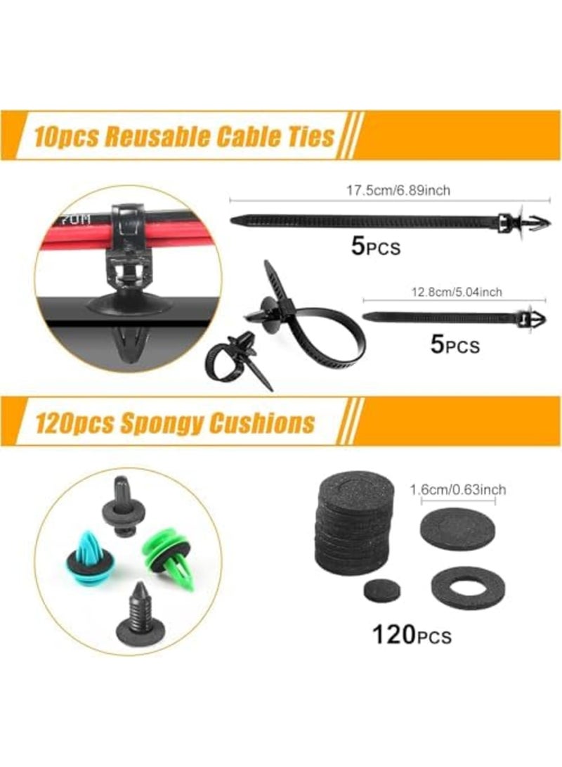 SYOSI Car Push Retainer Clips and Auto Fasteners Kit, 32 Universal Sizes Bumper Fender Rivets Set with 10 Cable Ties and Clip Remover Tool for Toyota, GM, Ford, Honda, Chevy (1240Pcs,Black) - Image 4