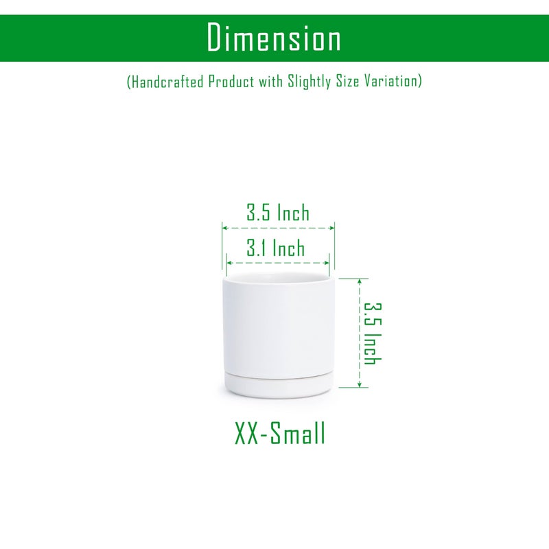 D'vine Dev 3.5 Inch Ceramic Planter Pot with Drainage Hole and Saucer, Indoor Cylinder Round Planter Pot, White, 94-O-A-1 - Image 2