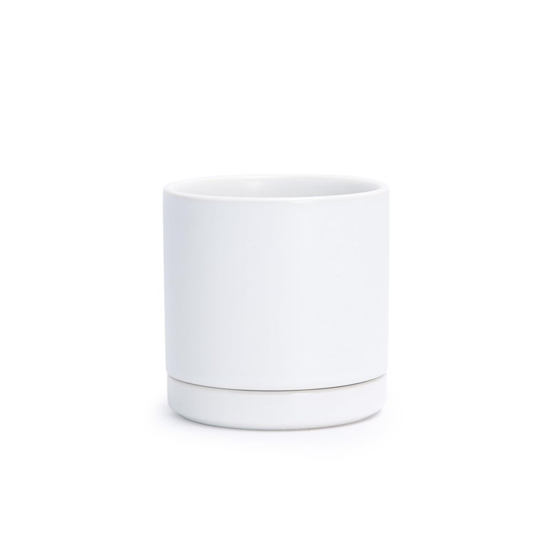 D'vine Dev 3.5 Inch Ceramic Planter Pot with Drainage Hole and Saucer, Indoor Cylinder Round Planter Pot, White, 94-O-A-1 - Image 1