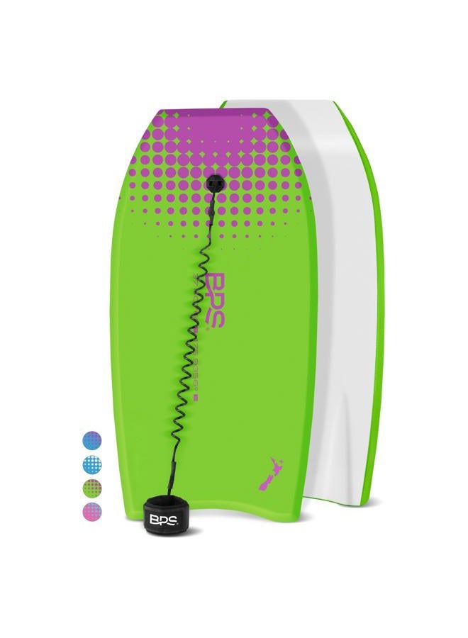 BPS 37" Body Board Pack for Kids and Adult - Lightweight Bodyboard w/ HDPE Slick Bottom for Additional Speed and Maneuverability - Bodyboard with Includes Leash Coiled (Green/Purple) - Image 1