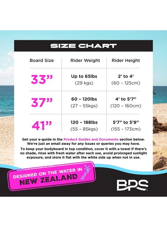 BPS 37" Body Board Pack for Kids and Adult - Lightweight Bodyboard w/ HDPE Slick Bottom for Additional Speed and Maneuverability - Bodyboard with Includes Leash Coiled (Green/Purple) - Image 2
