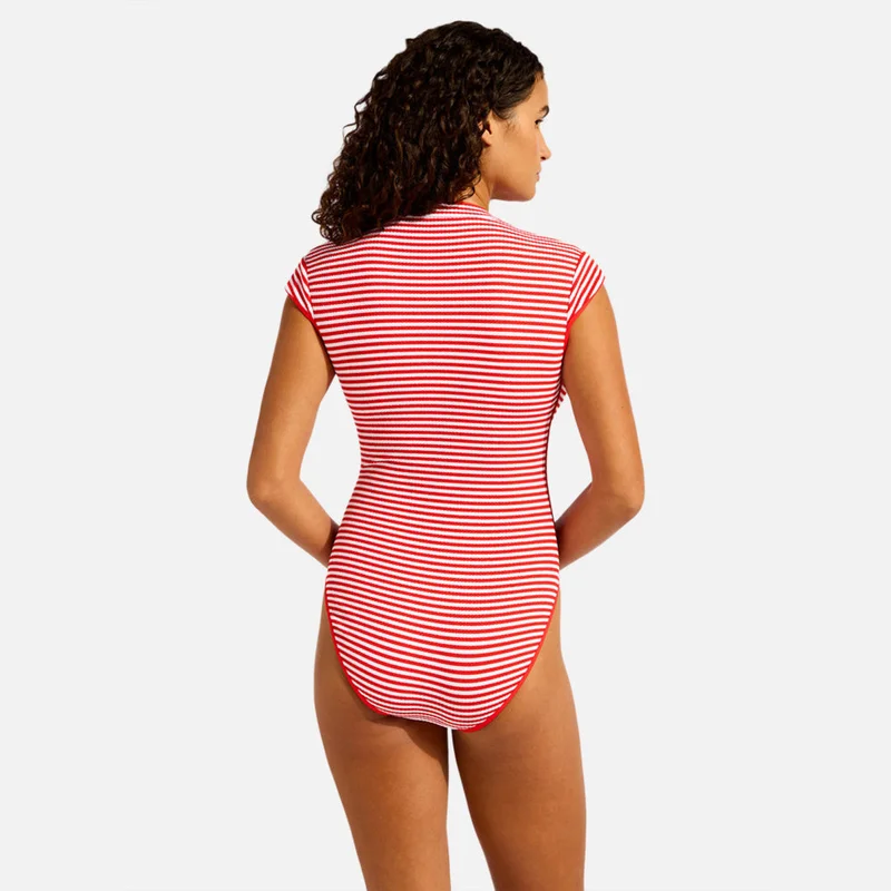 سيفولي Clubhouse Cap Sleeve Zip Front One Piece Swimsuit - Women