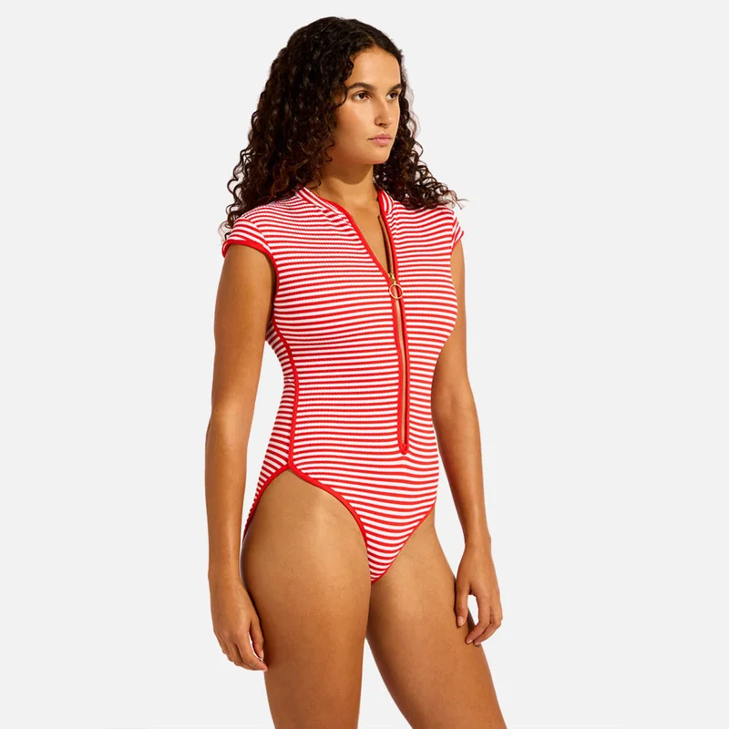 Seafolly  Clubhouse Cap Sleeve Zip Front One Piece Swimsuit - Women for Women | Best Price UAE