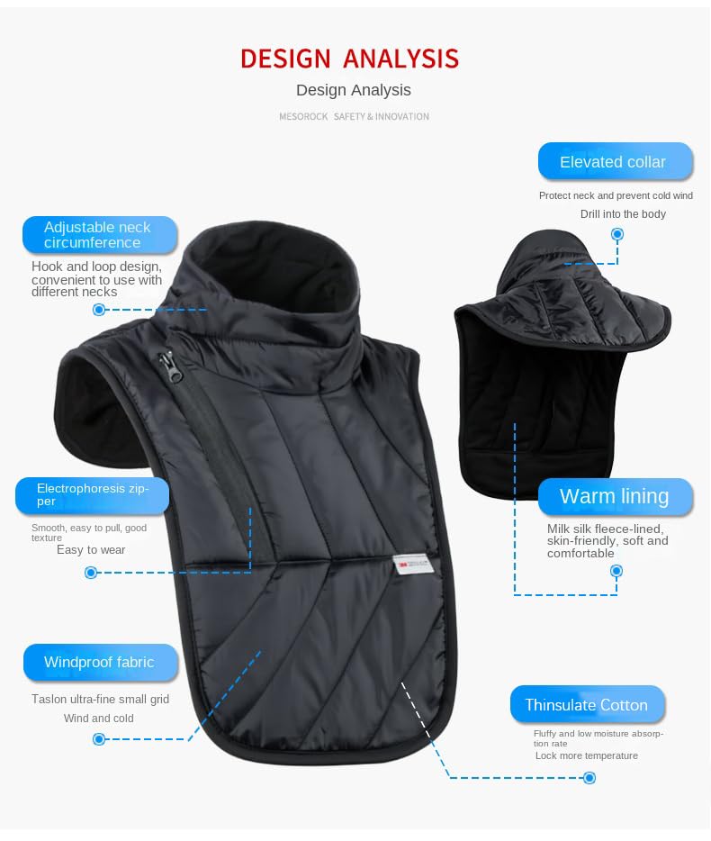 mjmoto Winter Thermal Neck Scarf - Motorcycle Face Mask and Windproof Cycling Balaclava for Men and Women - Waterproof Chest Neck Warmer with Full Face Coverage and Breathable Fabric (Black-Long) - Image 2