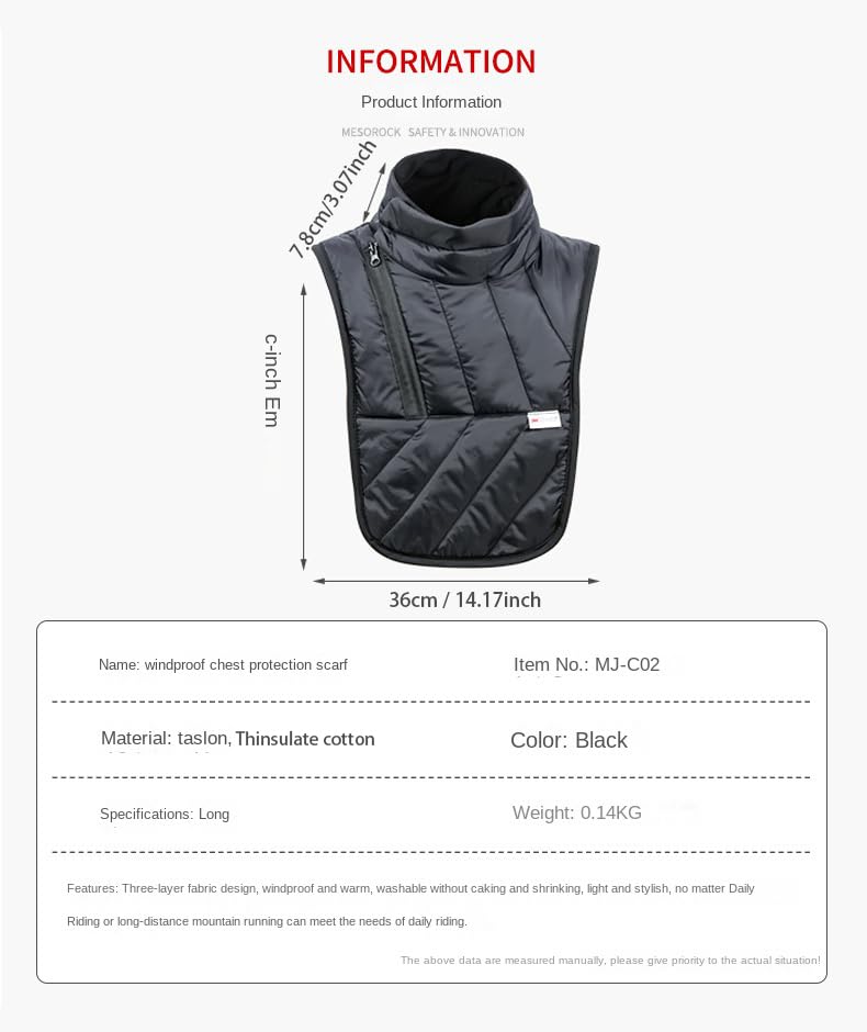 mjmoto Winter Thermal Neck Scarf - Motorcycle Face Mask and Windproof Cycling Balaclava for Men and Women - Waterproof Chest Neck Warmer with Full Face Coverage and Breathable Fabric (Black-Long) - Image 5