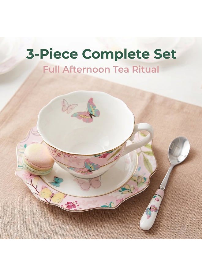 Krysclove Vintage Ceramic Teacup, Elegant Coffee Cup with Spoon and Saucer Set, Royal Bone China Tea Cups (Pink) - Image 5