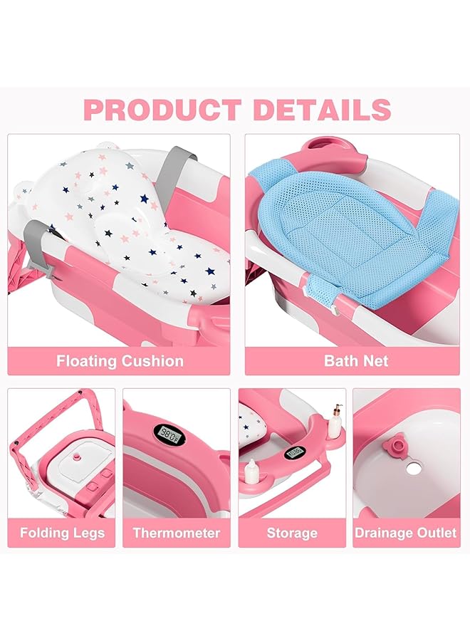 حوض استحمام للأطفال حديثي الولادة قابل للطي مع مقياس حرارة وسرير عائم ناعم - Image 5
