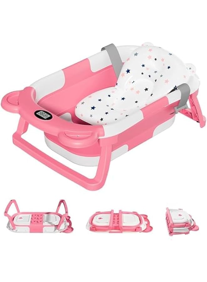 حوض استحمام للأطفال حديثي الولادة قابل للطي مع مقياس حرارة وسرير عائم ناعم - Image 1