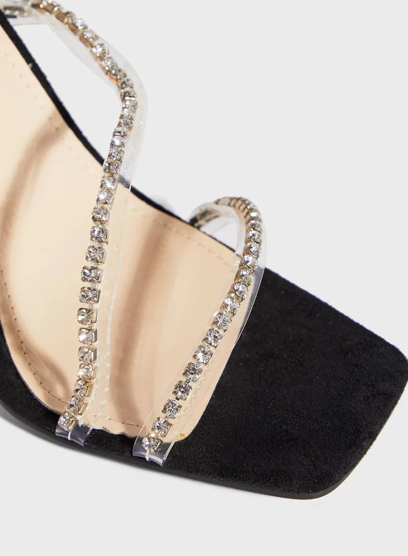 Ella Limited Edition Square Toe  Diamante Strap Stiletto Sandal