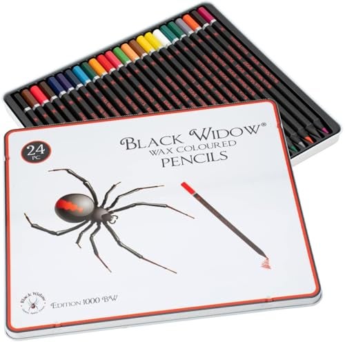 Black Widow Coloring Pencils for Adults 24 Wax Soft Core Colored Pencils for Adult Coloring Books Vibrant Color Pencil Set Spider Set