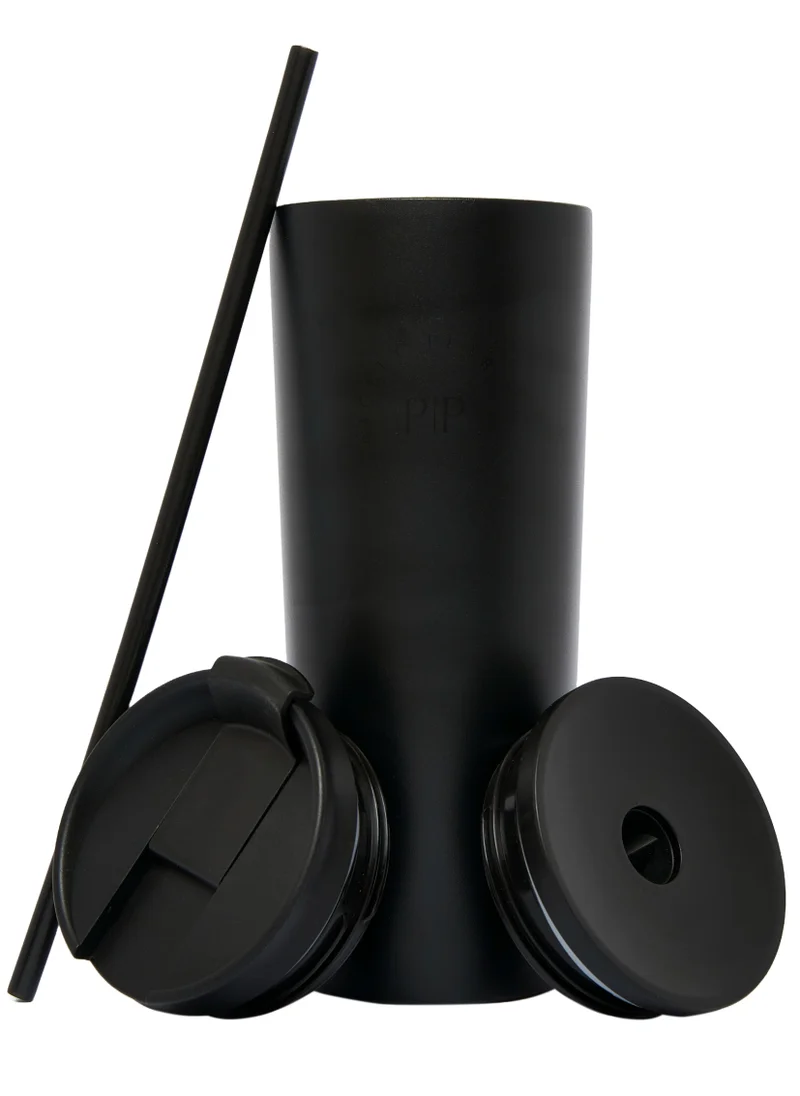 Prickly Pear Stainless Steel 24 Oz 2 in 1 Water Bottle With Straw And Travel Cup, Black Logo Design